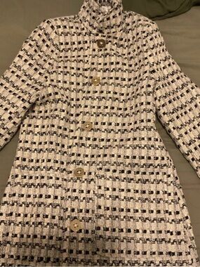 Gretchen Scott Designs Cream and Black Tweed Trench Coat